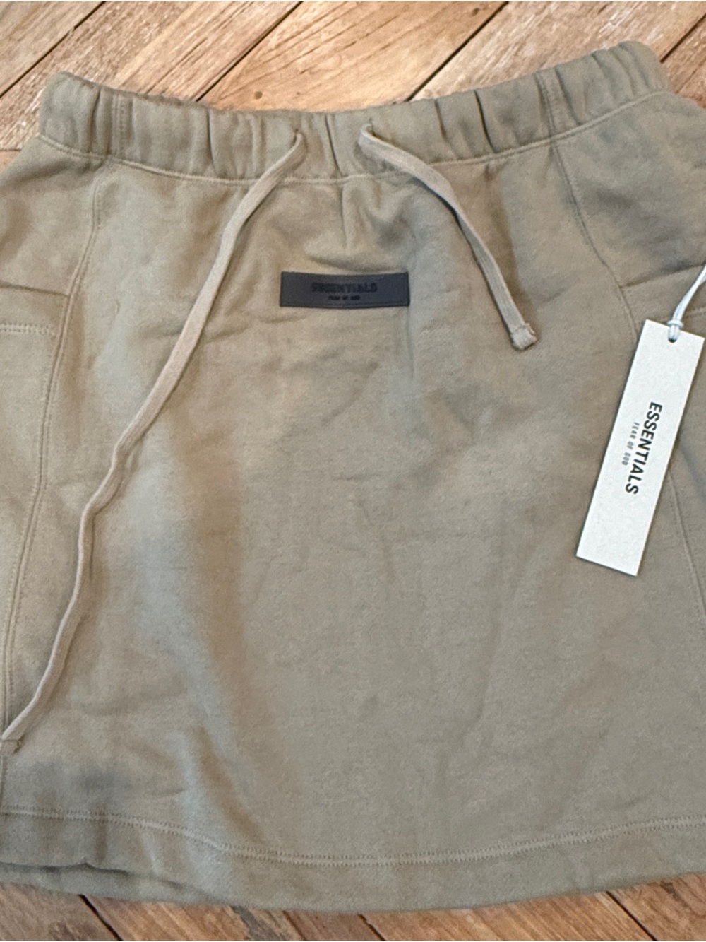 Essentials Beige Olive Fleece Drawstring Skirt